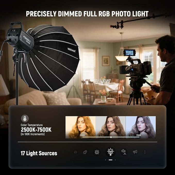 NEEWER 230W High Power RGB LED Video Light, APP/2.4G Control, 2500K-7500K