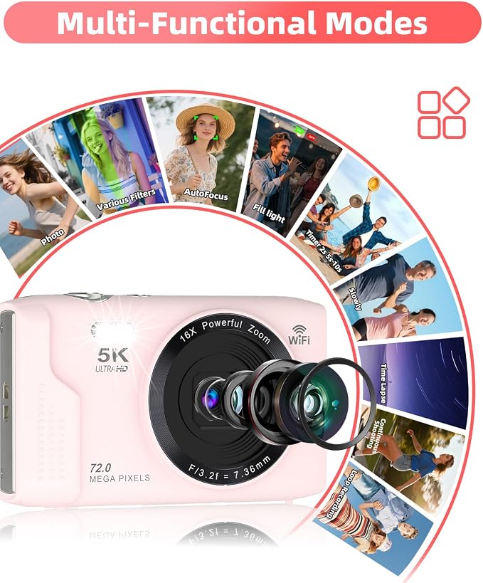 5K Digital Camera for Photography, 72MP Autofocus WiFi Vlogging Camera for