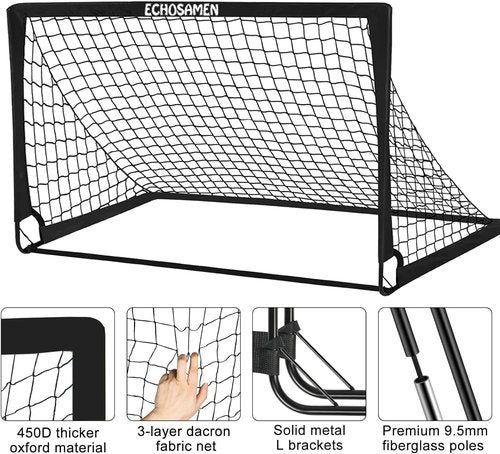 Kids Soccer Goals - Portable 6 x 4 Ft Soccer Goal Set with 10 Cones & Agility Ladder | Backyard Training Equipment
