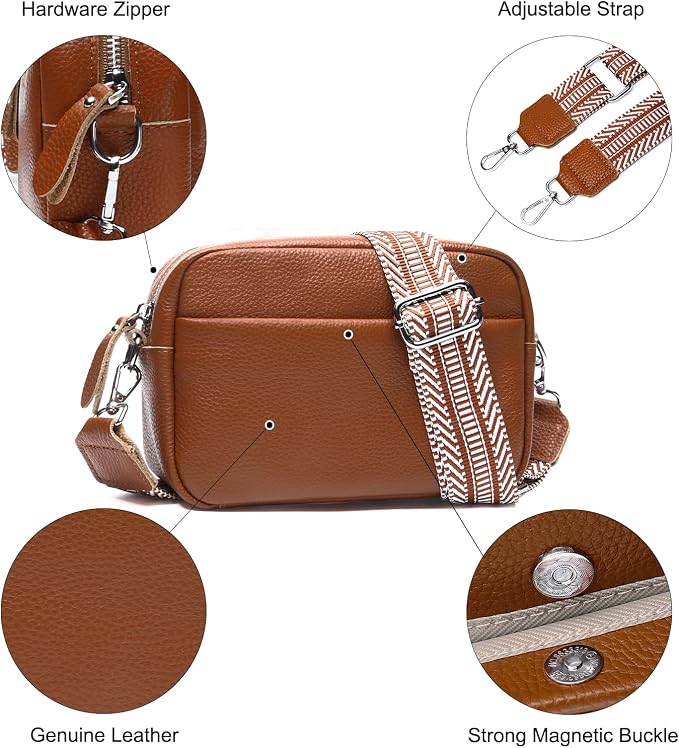 Small Crossbody Bags for Women Genuine Leather, Guitar Strap Shoulder Handbag