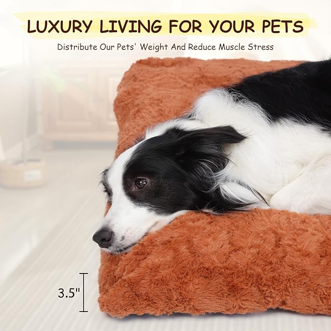 Washable Dog Bed for Small to Large Dogs, Calming Anti Anxiety Medium Dog Bed, Deluxe Plush Faux Fur Crate Beds, Comfy Fluffy Kennel Pad Pet Sleeping Mat with Non-Slip Bottom, 41"x27", Brown