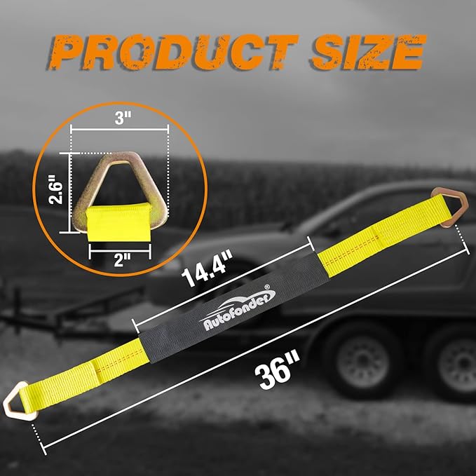 4 Pack 2" x36'' Premium Axle Straps Tie Downs with D-Ring Adjustable Tire Wheel Tie Down with Protective Sleeve Classic Yellow