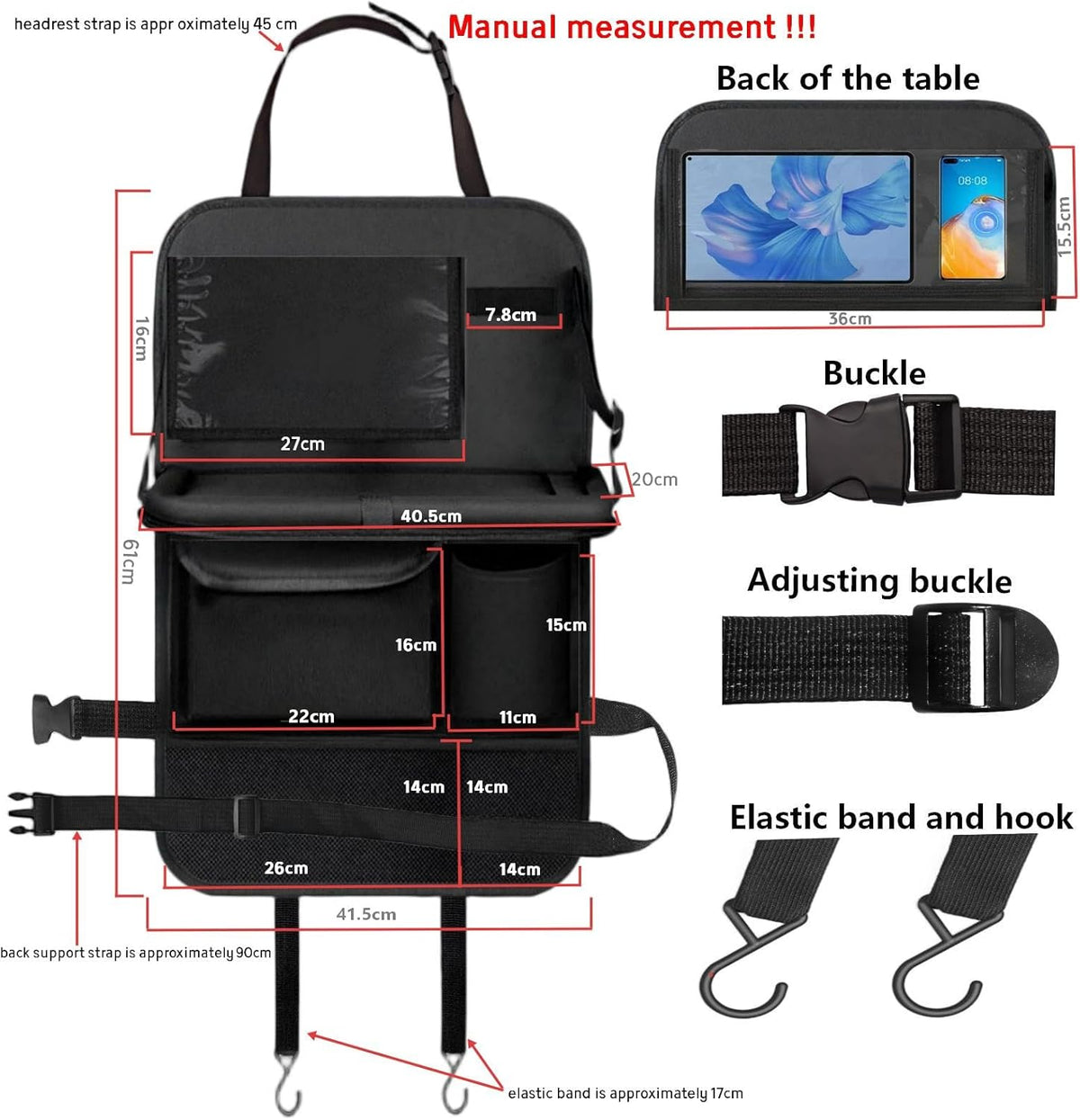 TCJJ Car Seat Organiser Car Backseat Organizer Seat Organizer for Kids | Car Backseat Seat for Kids Kick Protector with Tray and Touch Screen Tablet Storage Pockets Waterproof and Stainproof