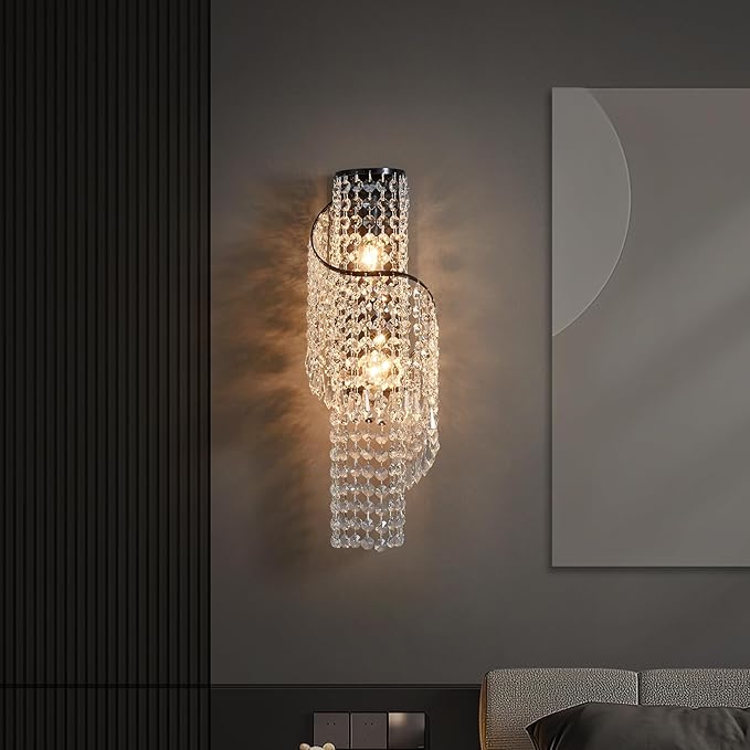 K9 Crystal Wall Sconces, Adjustable 3-Color LED Wall Light with Titanium Black Metal Frame, Modern Living Room/Bathroom/Bedroom Lighting Fixture (Easy Install)