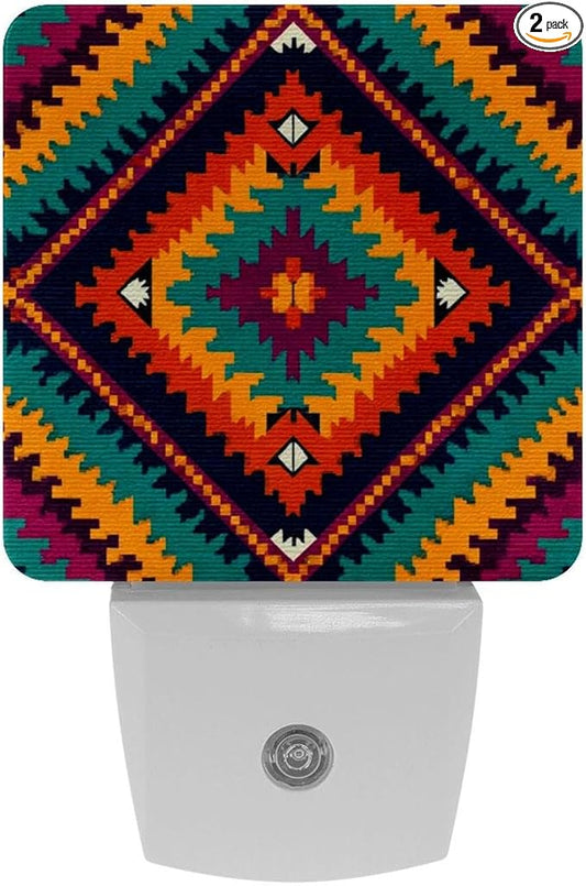 2 Pack Tribal Navajo and Native (1) LED Night Light Lamps for Baby, Nursery Light for Kids Bedroom