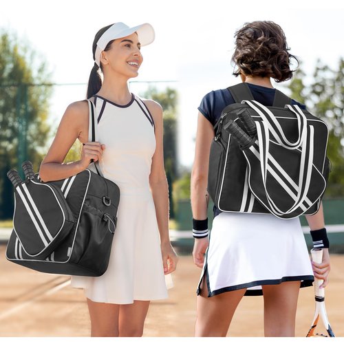 G4Free Pickleball Bag, Pickleball Tote Bag with Shoe Compartment for Women Men, Waterproof Paddle Bag with Large Capacity for Multiple sports (Black)