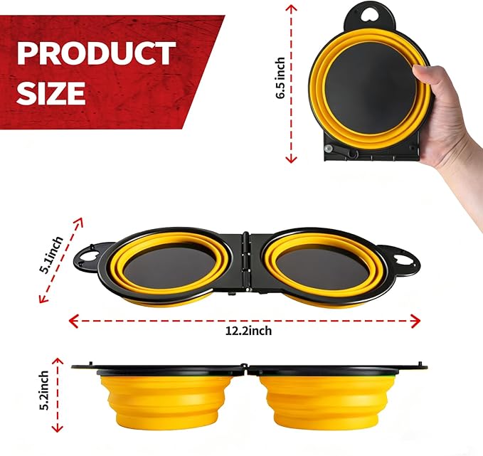 Collapsible Magnetic Parts Tray Set, New Upgraded Version Magnetic Trays, Integrated 5.1" Round Dual Silicone Bowls, Multi-Use Nuts And Bolts Organizer, Bonus Hook for On-the-Go Carry (yellow2.0)