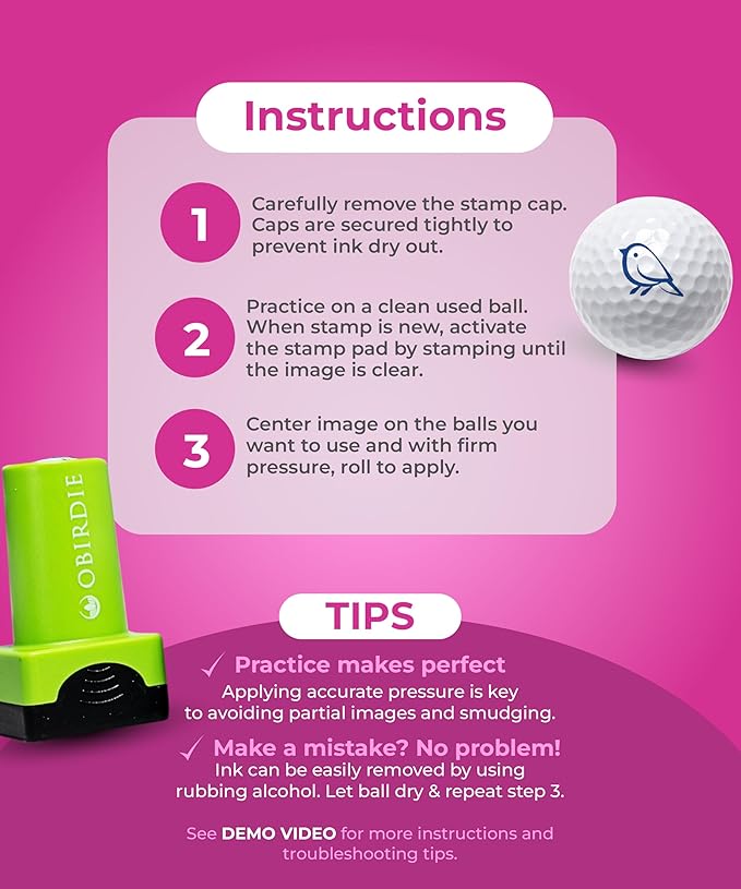 Self-Inking Golf Ball Stamp | Chic & Fun Golf Ball Stamper | Fast-Drying, Waterproof Golf Ball Marker Stamp | Reusable Golf Accessories for Women | Golfer Gifts | Golf Gadgets