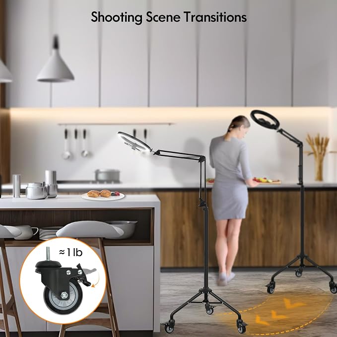 LUXSURE Tripod for iPhone with Ring Light, Overhead Camera Mount with Casters