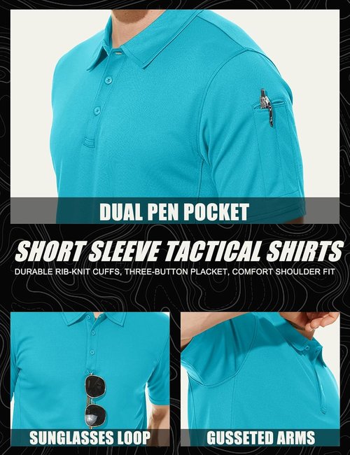 MAGCOMSEN Men's Quick Dry Tactical Polo Shirt - Short Sleeve Performance Golf Jersey