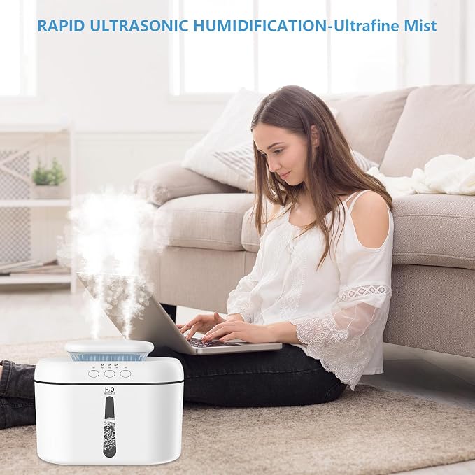 SZO Humidifiers for Bedroom Large Room, 2.5L Dual Nozzle Cool Mist Humidifier for Baby, 16dB Ultra Quiet, Top Fill, Slim Flat Design for Nightstand, Auto Shut-off
