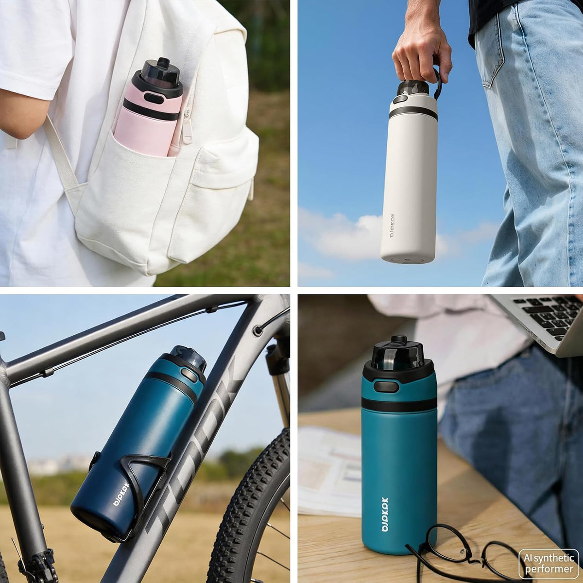 BJPKPK 25oz Insulated Water Bottle with 2-1 Straw Spout Lid, Stainless Steel Metal Water Bottles with Carry Handle, BPA Free, Leak-Proof, Fits in Car Cup Holder, Thermo for Sports,Beige