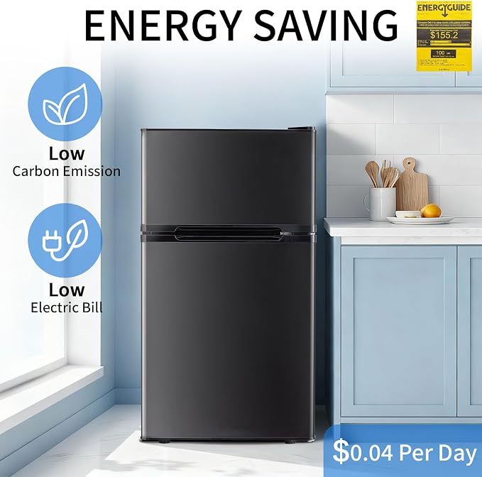 Refrigerator 3.2 Cu.Ft Mini Fridge with Freezer, 7-Temperature | Double Door Compact Refrigerator, Adjustable Thermostat & Removable Shelves for Dorm Apartment (2 Door)