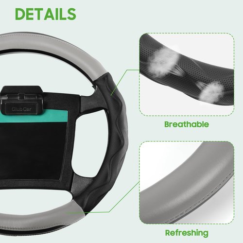 10L0L Golf Cart Steering Wheel Cover for Yamaha G29 & Club Car DS Precedent - 14" Premium Leather Anti-Slip Grip | UV-Resistant & Easy Installation