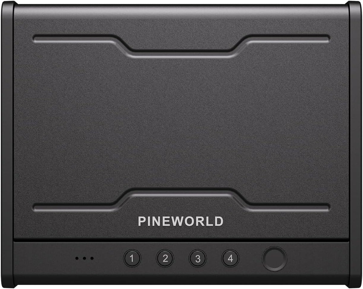 PINEWORLD Biometric Fingerprint Handgun Safe with Raised Backlit Keypad&Key | Interior Light & Emergency Power Supply& Voice Navigation & Mute Mode, With Cable For Home, Nightstand, Car,Travel. Nice Gift