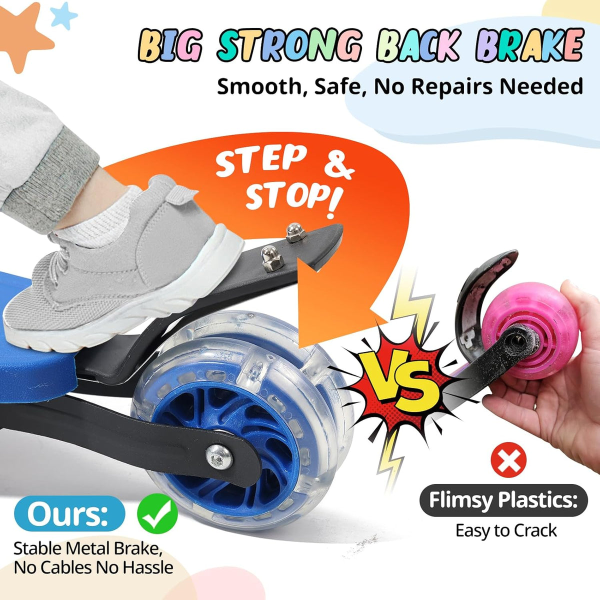 Skiennix Kick Scooter for Kids 3-7 Years - Light-Up Three-Wheel Design, Adjustable Height, Foldable, Stable Dual Rear Wheels