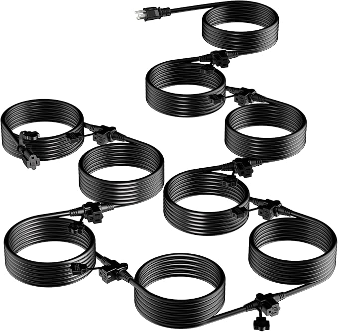 K KASONIC - Outdoor Extension Cord 75 FT, Evenly Spaced 6 Outlets Plugs, 16/3 SJTW Weatherproof Multiple Outlets Wire for Landscaping Light, Holiday Decoration and Christmas, ETL Listed, Black