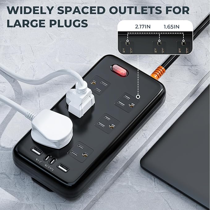 Outdoor Power Strip Weatherproof, IPX6 Waterproof Surge Protector with 6 Wide Outlets and 2USB A&2USB C, 1625W/13A, 6FT Extension Cord, Wall Mountable for Indoor Outdoor, UL FCC Listed