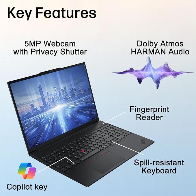 Lenovo ThinkPad E16, 16" Touchscreen, AMD Ryzen 7 250, 32GB DDR5, 1TB SSD | Business AI PC Laptop, FHD+ Anti-Glare, > Intel Ultra 7 155U, Numeric Keypad, IR Webcam, Thunderbolt 4, Ethernet, Win 11 Pro