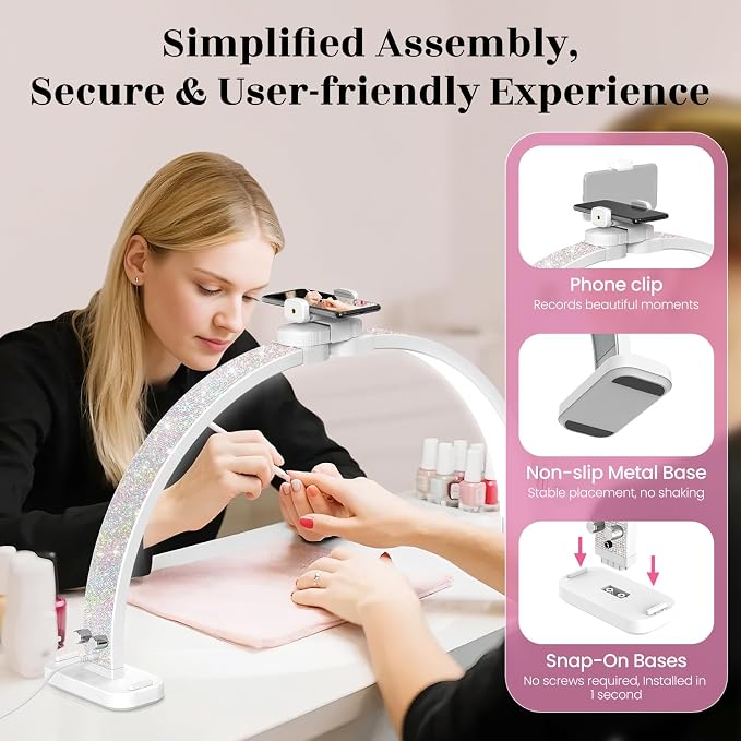 LIONVISON Half Moon Light for Nail Desk: 31-inch Manicure Table Light - 48W