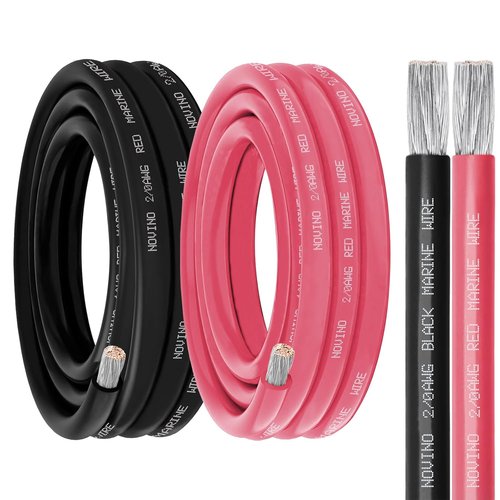 **2/0 AWG Marine Wire - 10FT Red & Black Tinned Copper Cable for Boats, RVs, and Solar Applications**