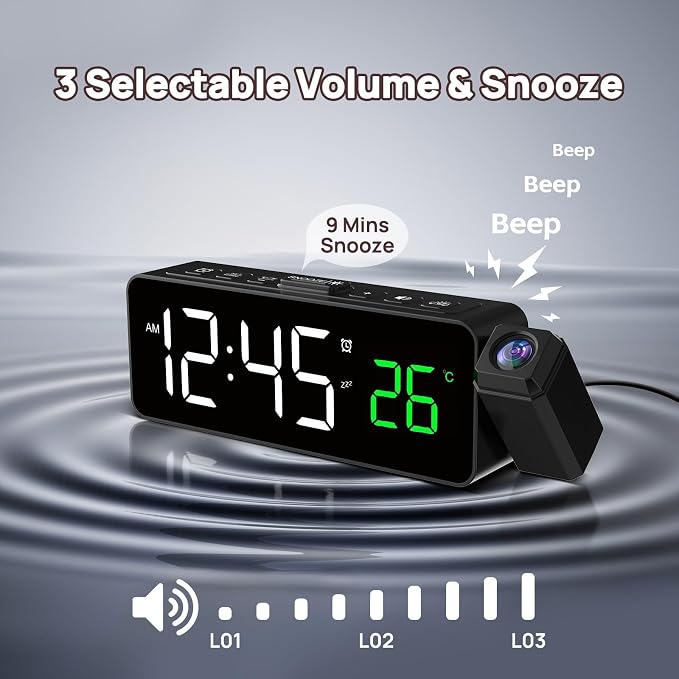 Netzu Projection Alarm Clock for Bedroom Ceiling, Small Compact Plug-in Digital