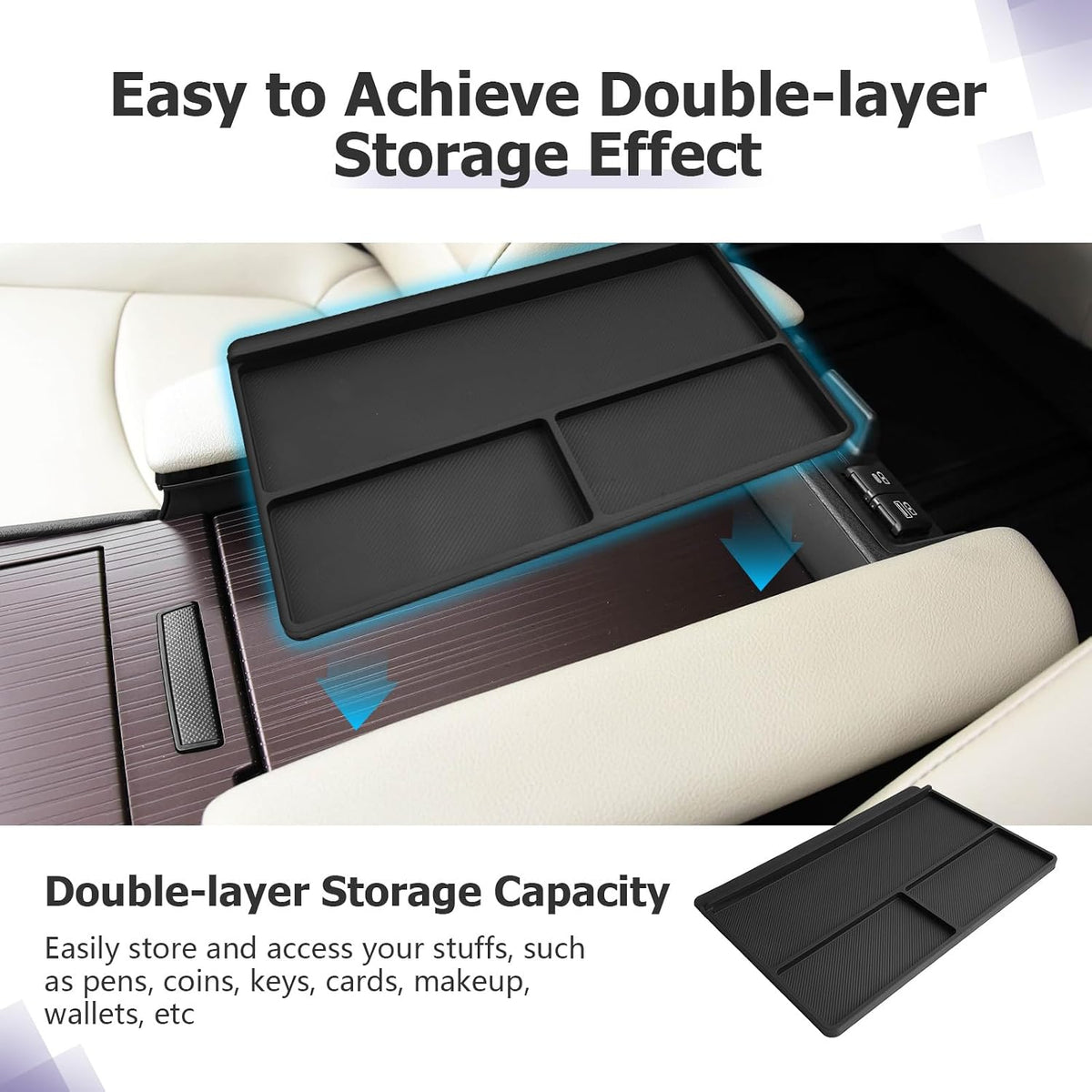LUWU 2025 2026 Sienna Accessories for 2025 2026 Toyota Sienna Accessories Dashboard Storage Tray, Center Console Organizer, Anti-Slip Armrest Lid Black 3-Pack (ONLY for 12.3-INCH Screen)