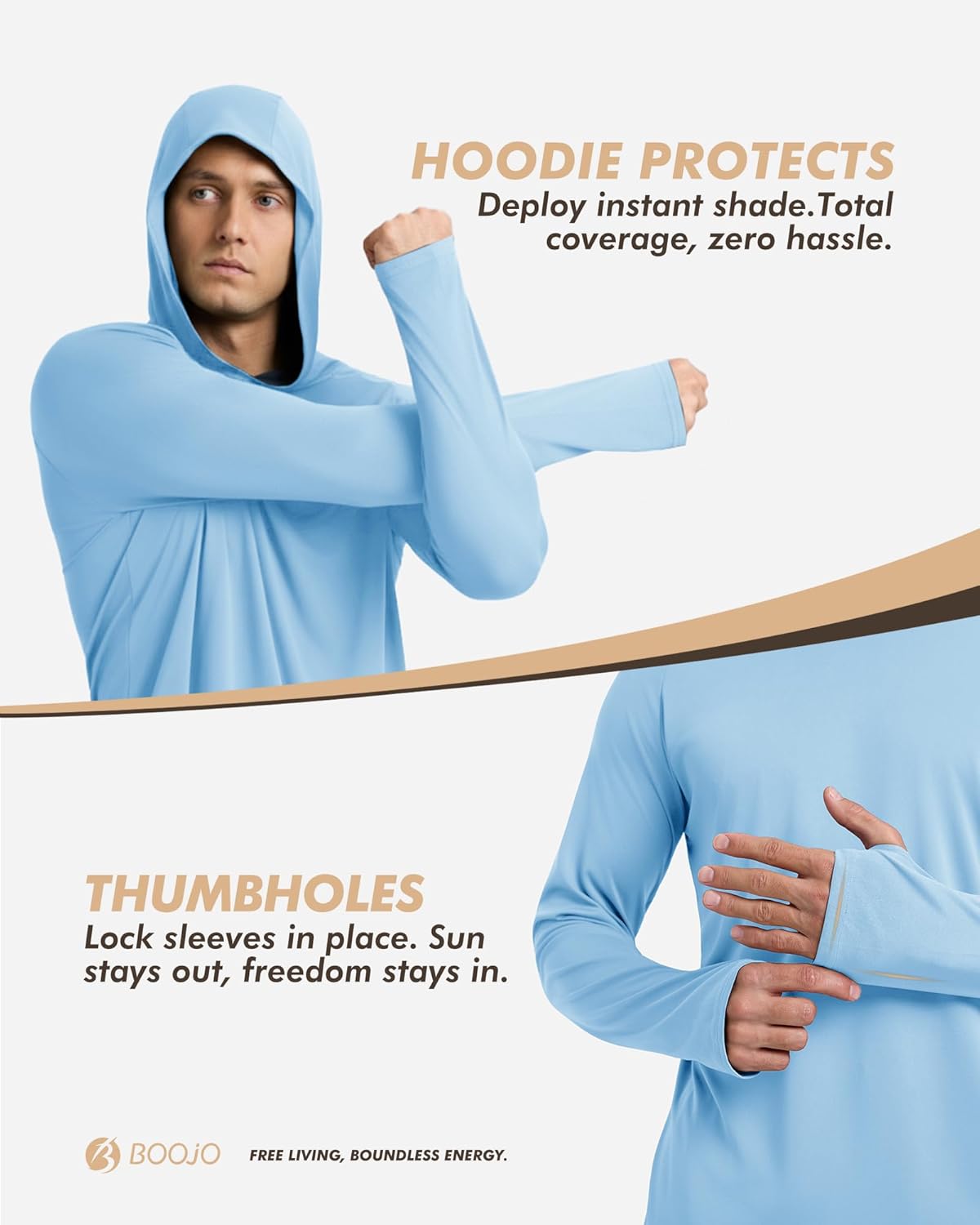 Skiennix UPF 50+ Fishing Shirt - Lightweight Long Sleeve UV Sun Protection Hoodie for Men