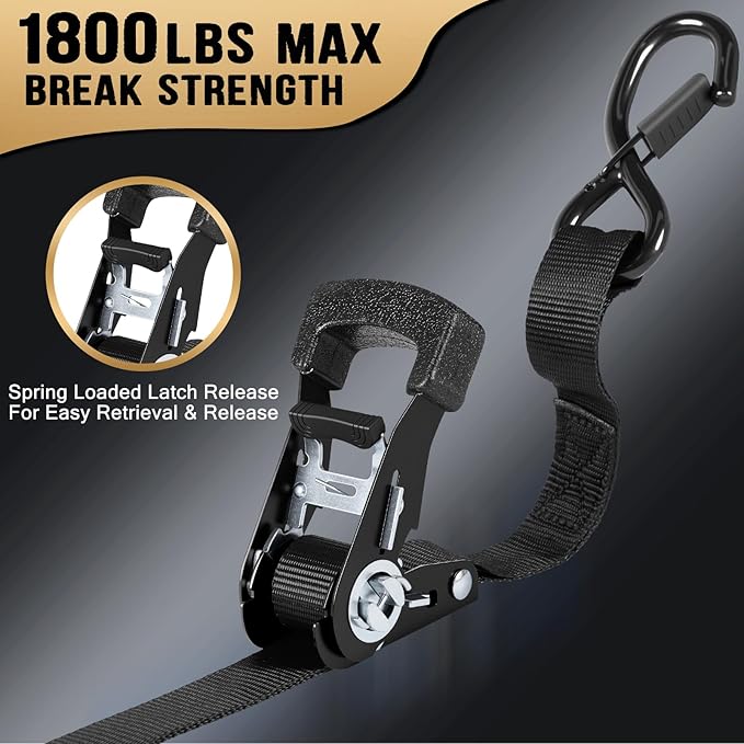 Ratchet Straps - Heavy Duty Tie Downs Straps - 1 Inch x 15 Feet 2 Pack - Safety S Hooks & Soft Loops, 1800LBS Break Strength for Men, Trucks Cargo Moving appliances Motorcycle ATV