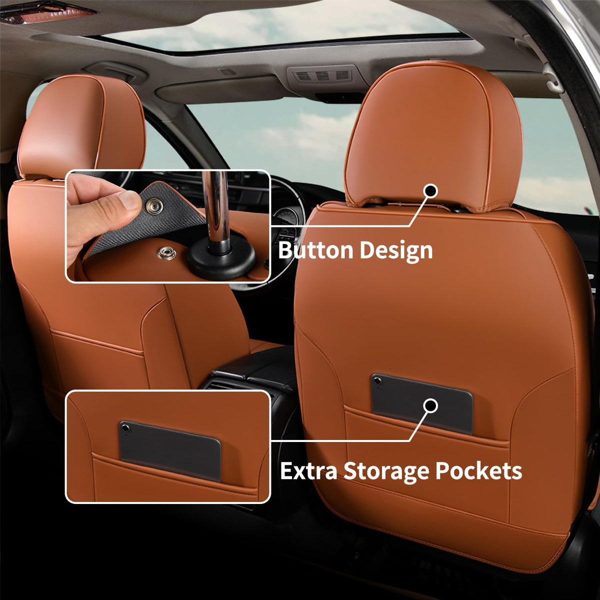 FLORICH Car Seat Covers Front Leather Seat Cover Waterproof Seat Cover for SUV Full Coverage Car Seat Protector Universal Fit for Most Cars Trucks SUV, Brown&Black