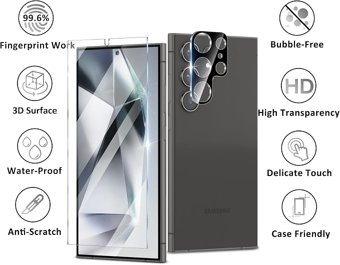 V-PORYADKU 3 Pack for Samsung Galaxy S24 Ultra Screen Protector, 9H Tempered