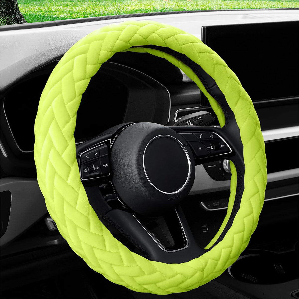 YHONGJT Soft Velvet Steering Wheel Cover Cute Hands Warm Fuzzy, Universal 15 Inch for Women Girls, Fit Vehicles, Sedans, SUVs, Vans, Trucks - Black