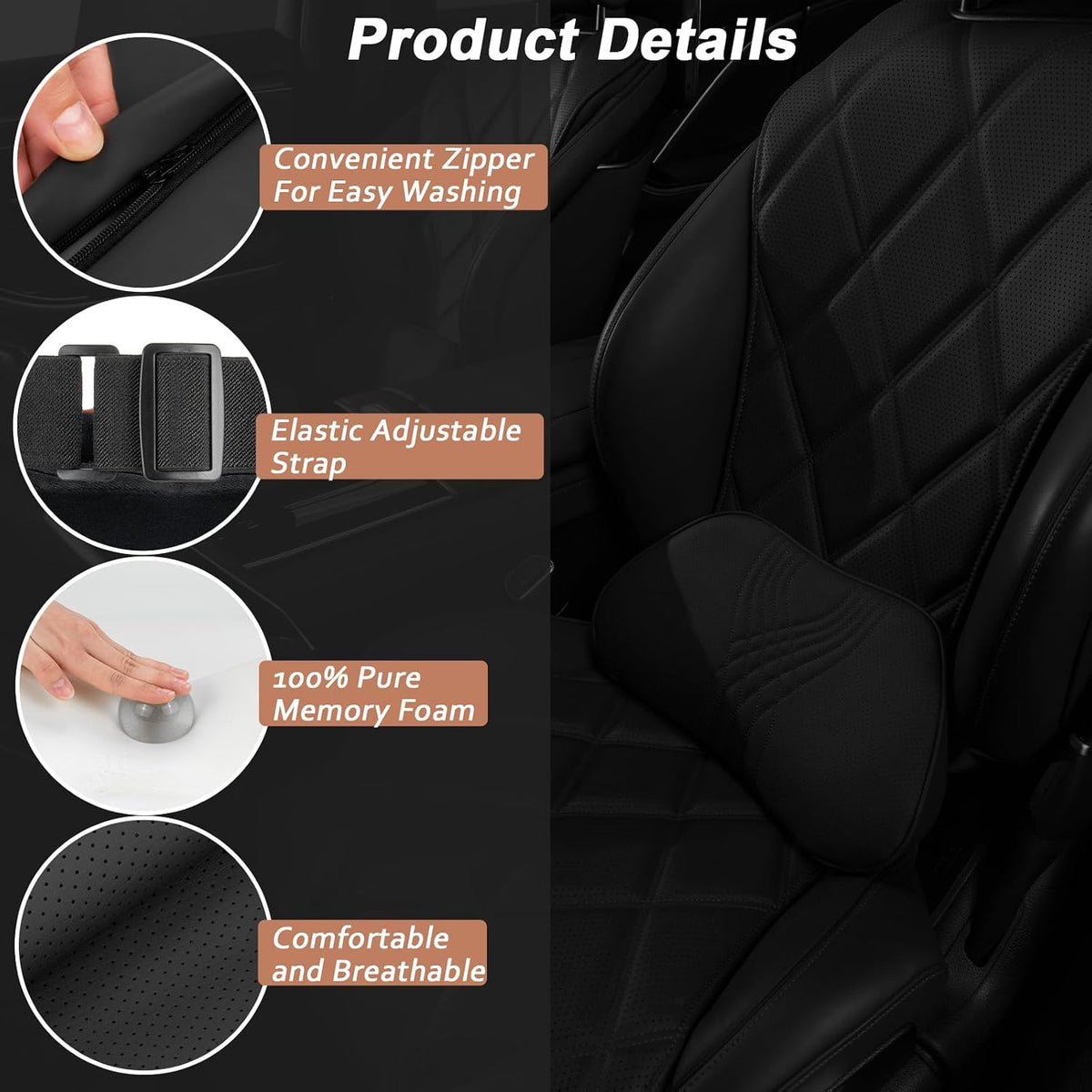 Lumbar Support Pillow for Car,Memory Foam Car Seat Back Support Pillow for Driving Ergonomic Back Cushion for Pain Relief & Sciatica Back Support for Office Chair
