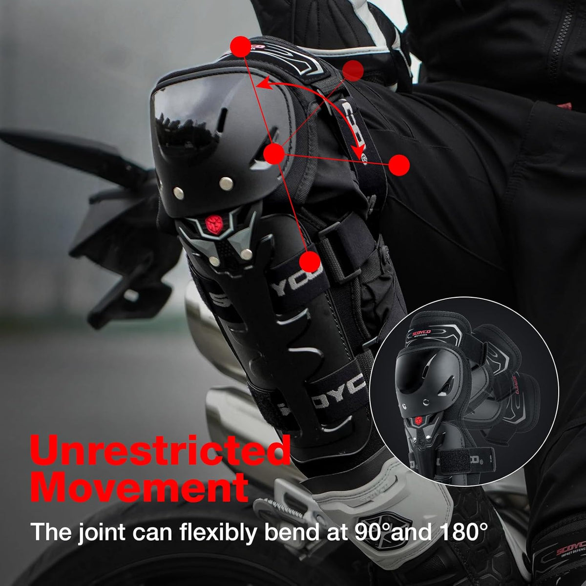 SCOYCO Motorcycle Knee Pads - CE Level 1 Adjustable Protective Gear for Motocross & Cycling