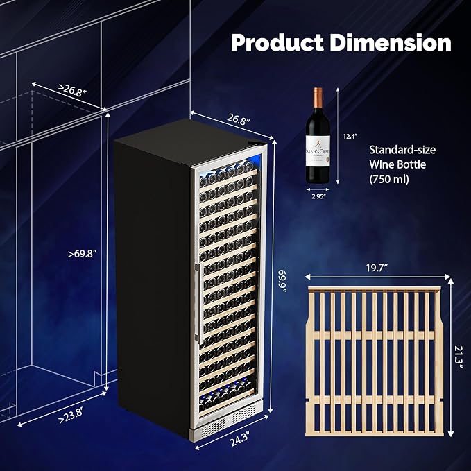 ROVSUN 24'' Wine Cooler Refrigerator, 171 Bottles Wine Fridge with Professional Temperature Control System, Large Capacity Built-in Wine Cellar with Touch Panel Control for Wine Enthusiast, Restaurant