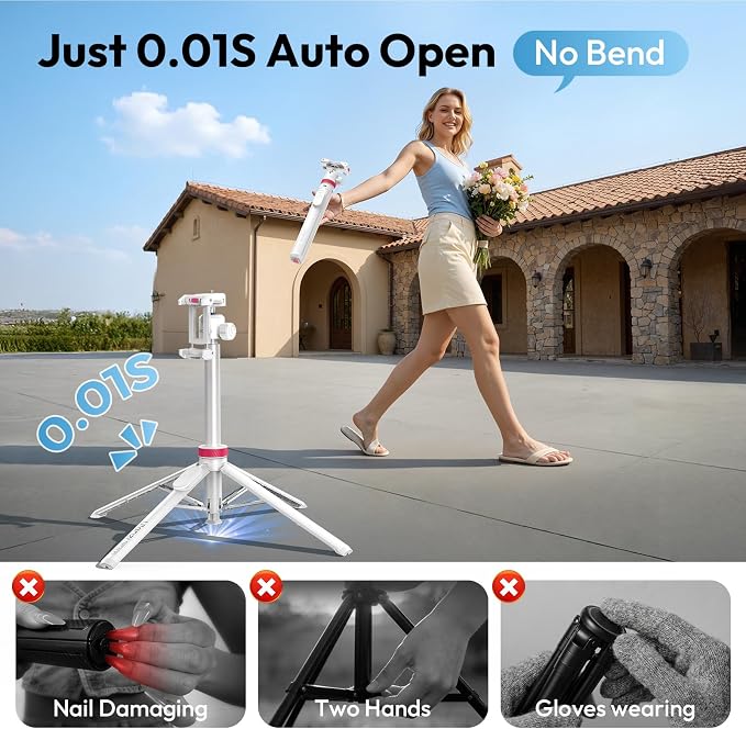 ULANZI MT-44B Phone Tripod, 360° Ball Head, Extendable Selfie Stick w Cold Shoe