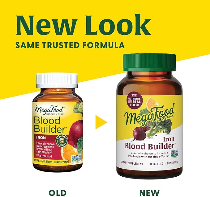 MegaFood Blood Builder - Iron Supplement Clinically Shown to Increase Iron Levels without Side Effects - Supplement for Women with Vitamin C, Vitamin B12 & Folic Acid - Vegan - 180 Tabs