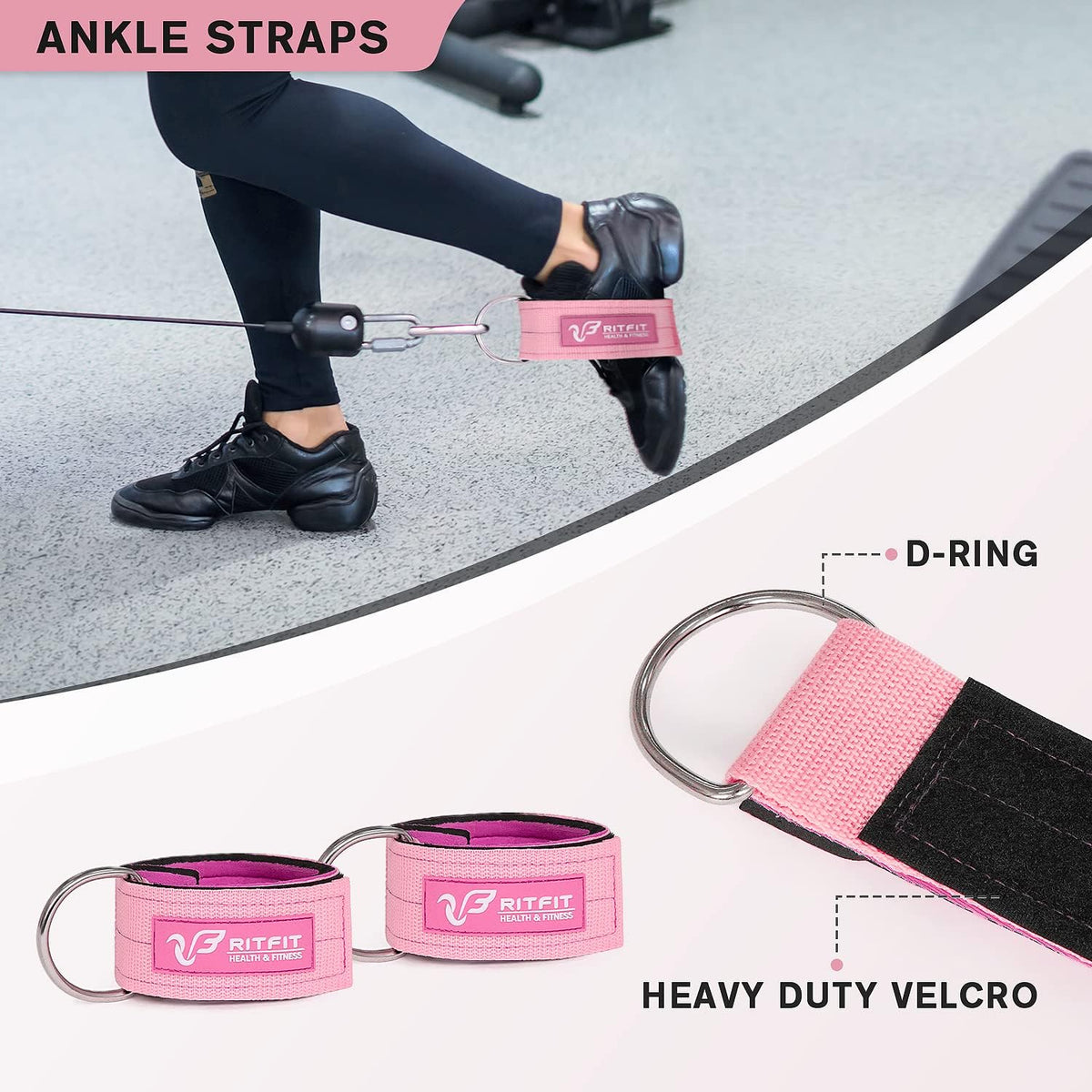RitFit Barbell Squat Pad Set - 7 Pcs with Resistance Band & Safety Straps | Enhanced Neck & Shoulder Support (Pink/Black)