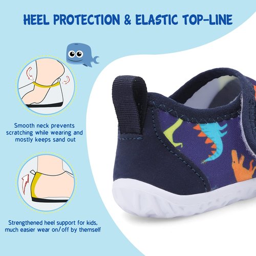 LeIsfIt Kids Water Shoes Toddler Girls Boys Swim Shoes Outdoor Quick-Dry Breathable Aqua Socks for Beach Pool Surf, Blue Dinosaur, 13 Little Kid