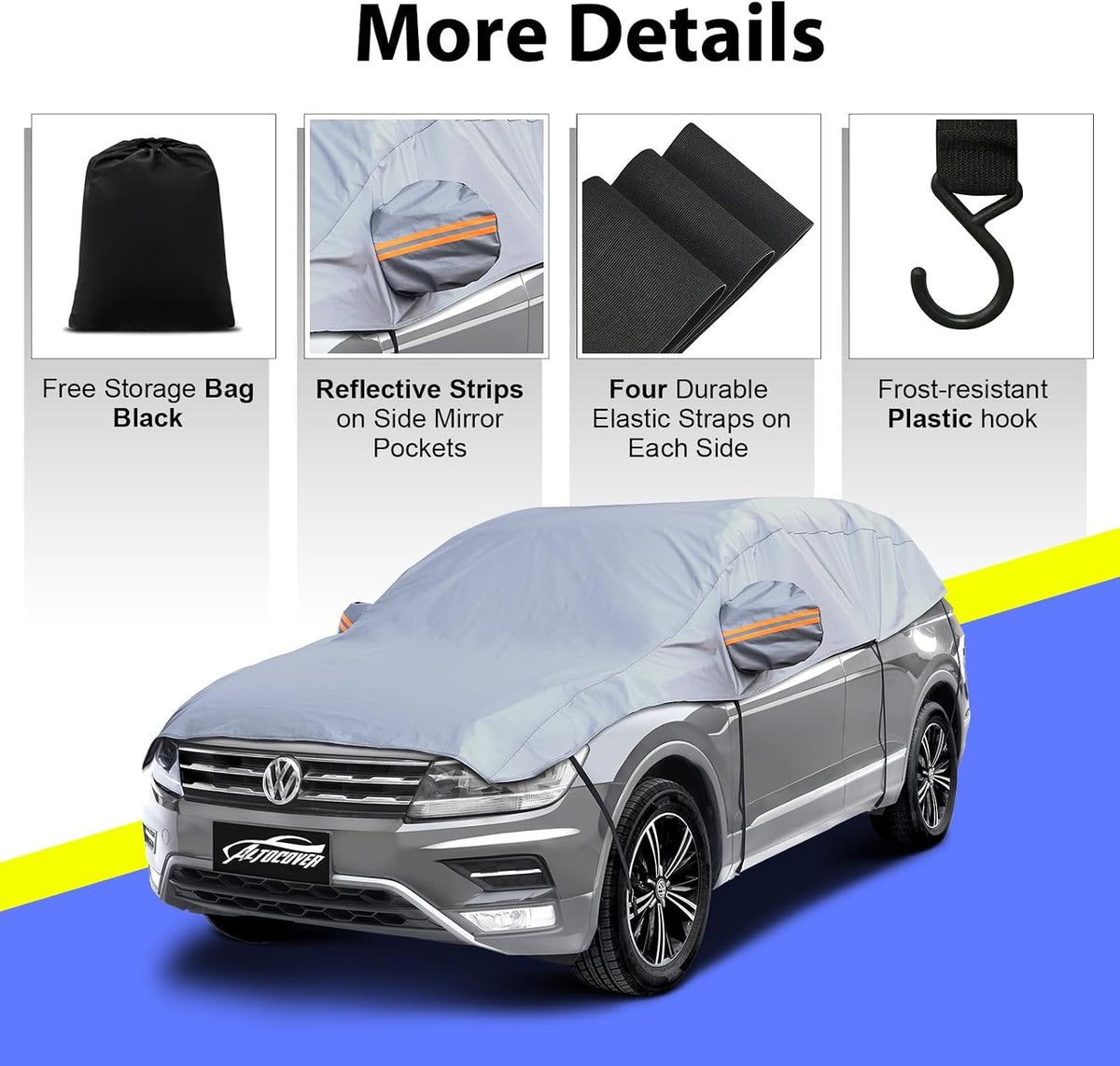 Half Car Cover Sedan, Top Cover for Snow with Cotton Liner, Hail Protector Car Cover Waterproof All Weather for Snow, Sun,Rain,Dust,Fit Compact/Small Sedan M