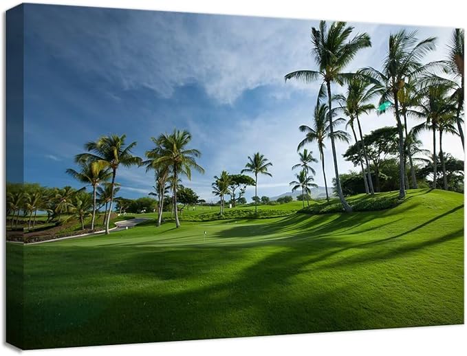 Hawaiian Golf Course Wall Art for Living Room Bedroom Bathroom Home Decorations Hawaii Maui island Picture Poster Framed Artwork Canvas Prints Ready to Hang(12''H x 16''W)