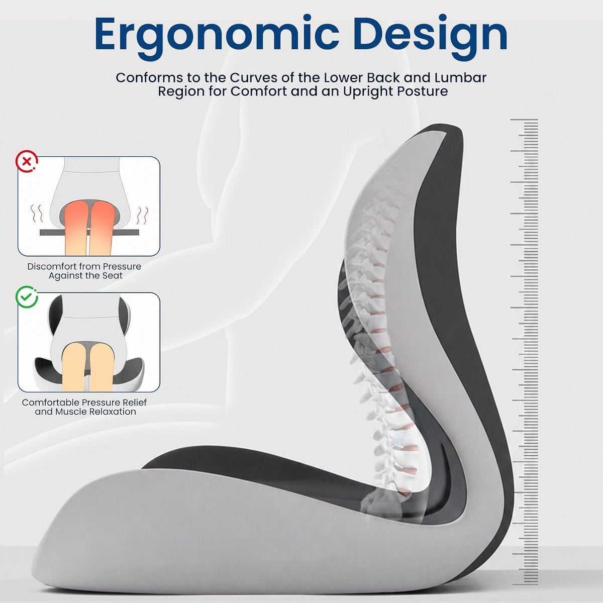 Upgrade Orthopedic Cushion Seat, Orthopedic Cushion for Car, Back and Seat Cushion Pro, Ergonomic Memory Foam Seat Cushion, Non-Slip Belt Backrest for Soothe Pressure Relief（Gray）