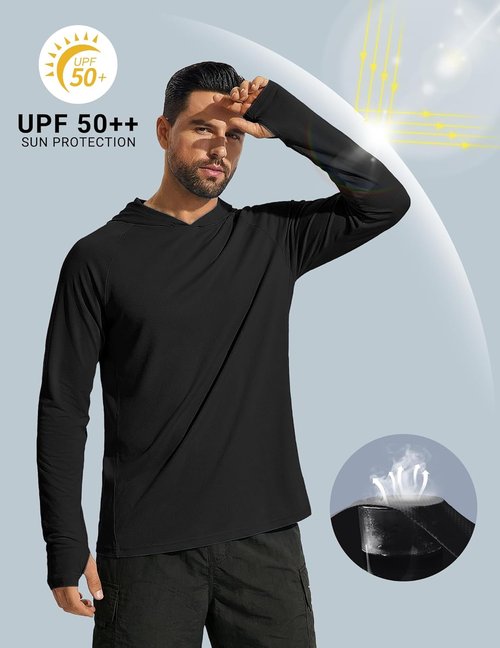 COOFANDY Men's UPF 50+ Sun Protection Hoodie - Lightweight Quick-Dry Long Sleeve Rash Guard
