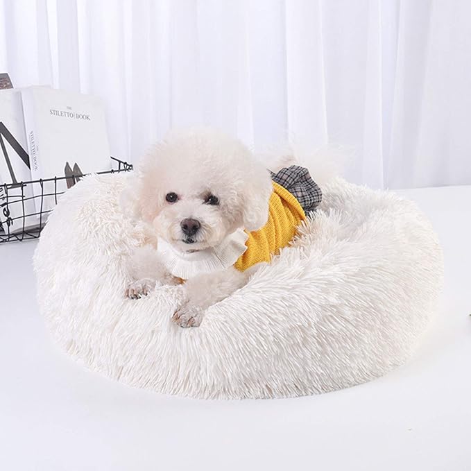 Warming Round Dog Bed for Small, Medium and Large Dogs & Cats, Short & Long Plush Pet Bed, Luxurious Faux Fur Donut Cuddler, Bolster Pet Bed & Sofa, Machine Washable 80CM 32Inch