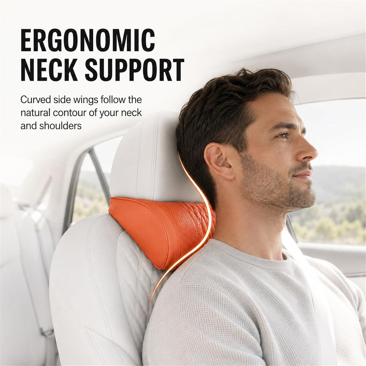 Universal Memory Foam Car Headrest Neck Pillow and Lumbar Support Pillow Set Ergonomic 2 Piece Car Seat Back Cushion with Breathable PU Leather Adjustable Straps for Driving SUVs Trucks，Brown