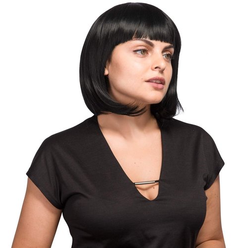 AGPTEK 13-Inch Straight Heat-Resistant Short Bob Wig with Flat Bangs for Women | Black Cosplay & Daily Wear