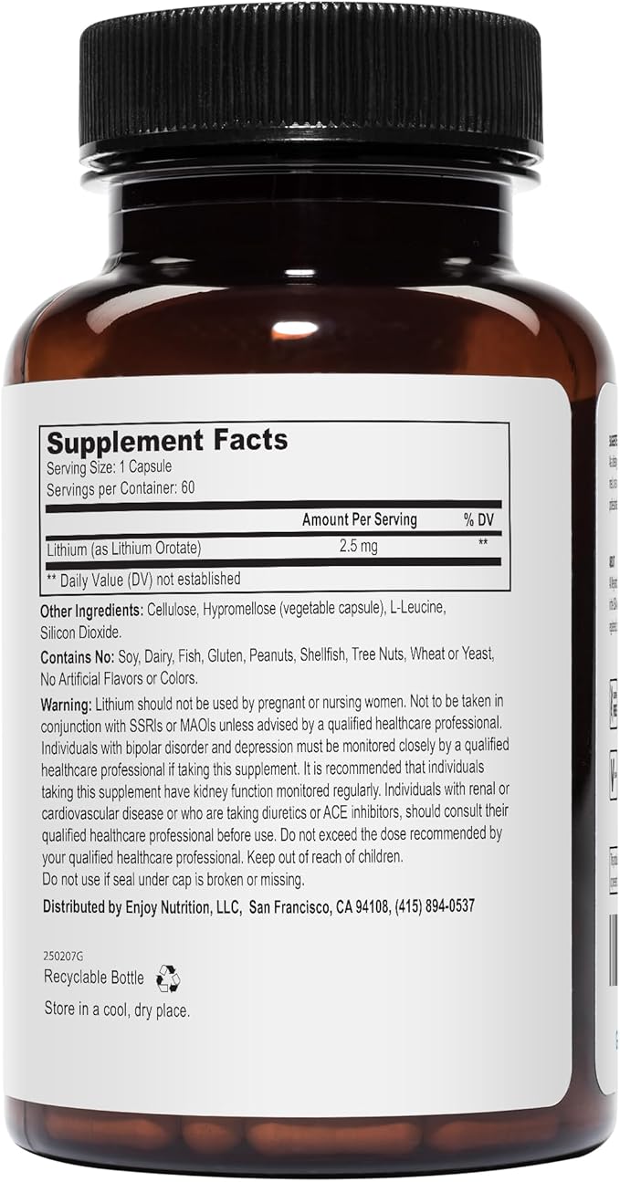 Lithium Orotate 2.5mg (3 Bottle), 180 Vegetarian Capsules, Lithium Supplement Supports Healthy Mood, Behavior, Memory and Wellness