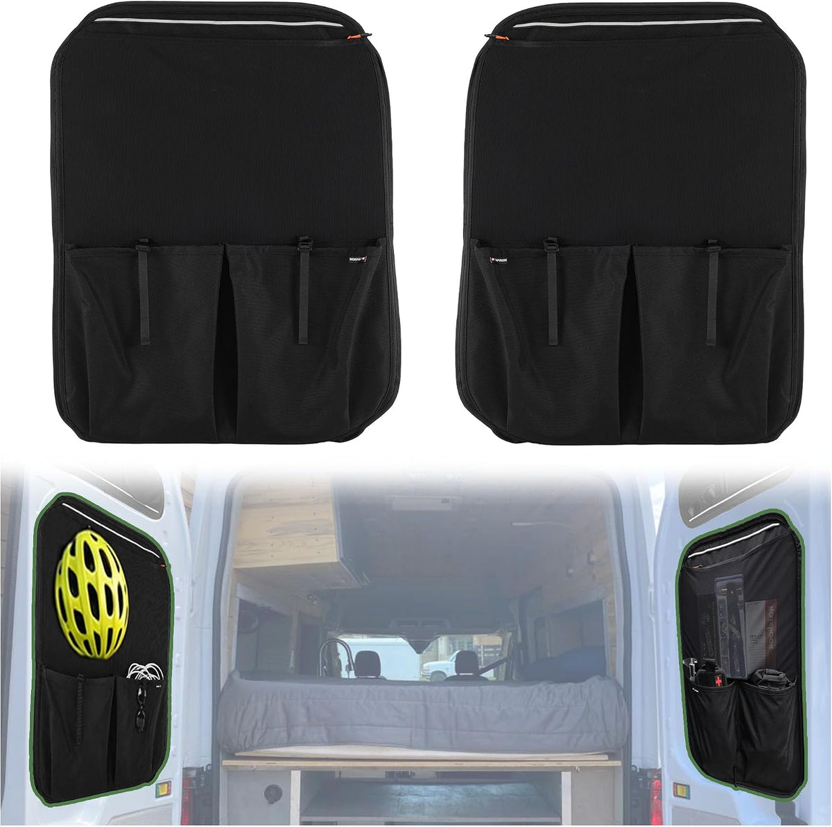MELIPRON Rear Door MIDDLE Storage Panels Fit for Ford Transit High/Mid Roof | 150 250 350 2015-2026 Models, Pair of Modular Bags, Extra Storage Capacity, Space-Saving Design, Ideal for Van Organization