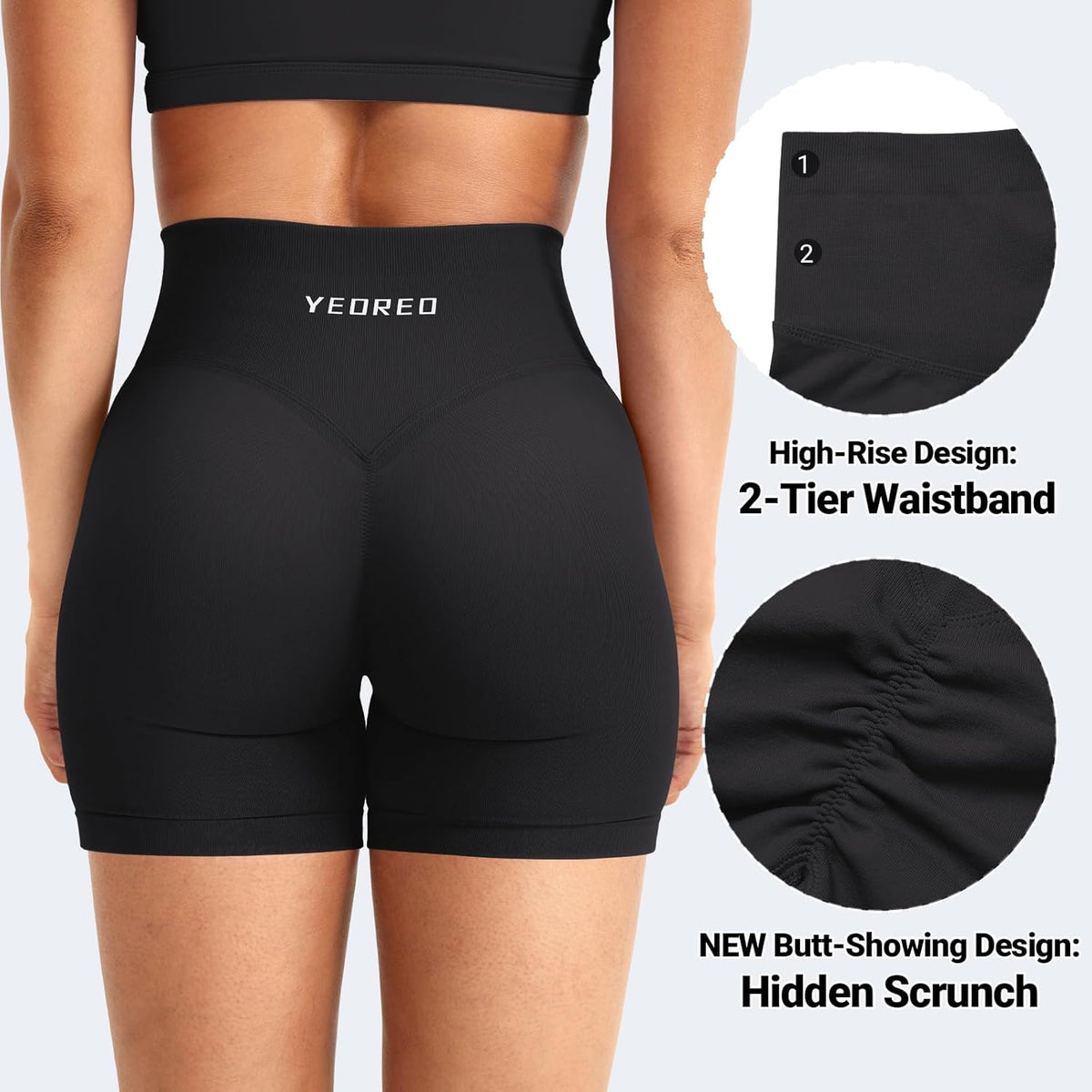 YEOREO Women's Workout Shorts - Butt Lifting High Waist Gym Biker Shorts | 4.5" Seamless Tummy Control