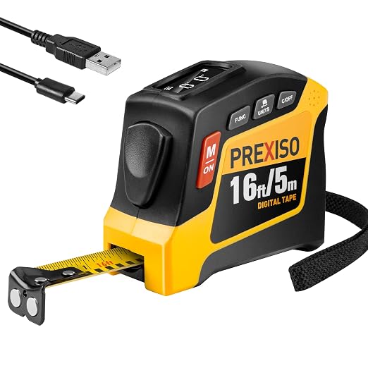 PREXISO 2-in-1 Digital Tape Measure - 16Ft Rechargeable Measuring Tape